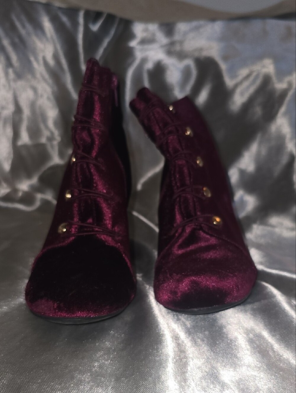 Velvet Ankle Boots with Gold Button Detail - Picture 2 of 8